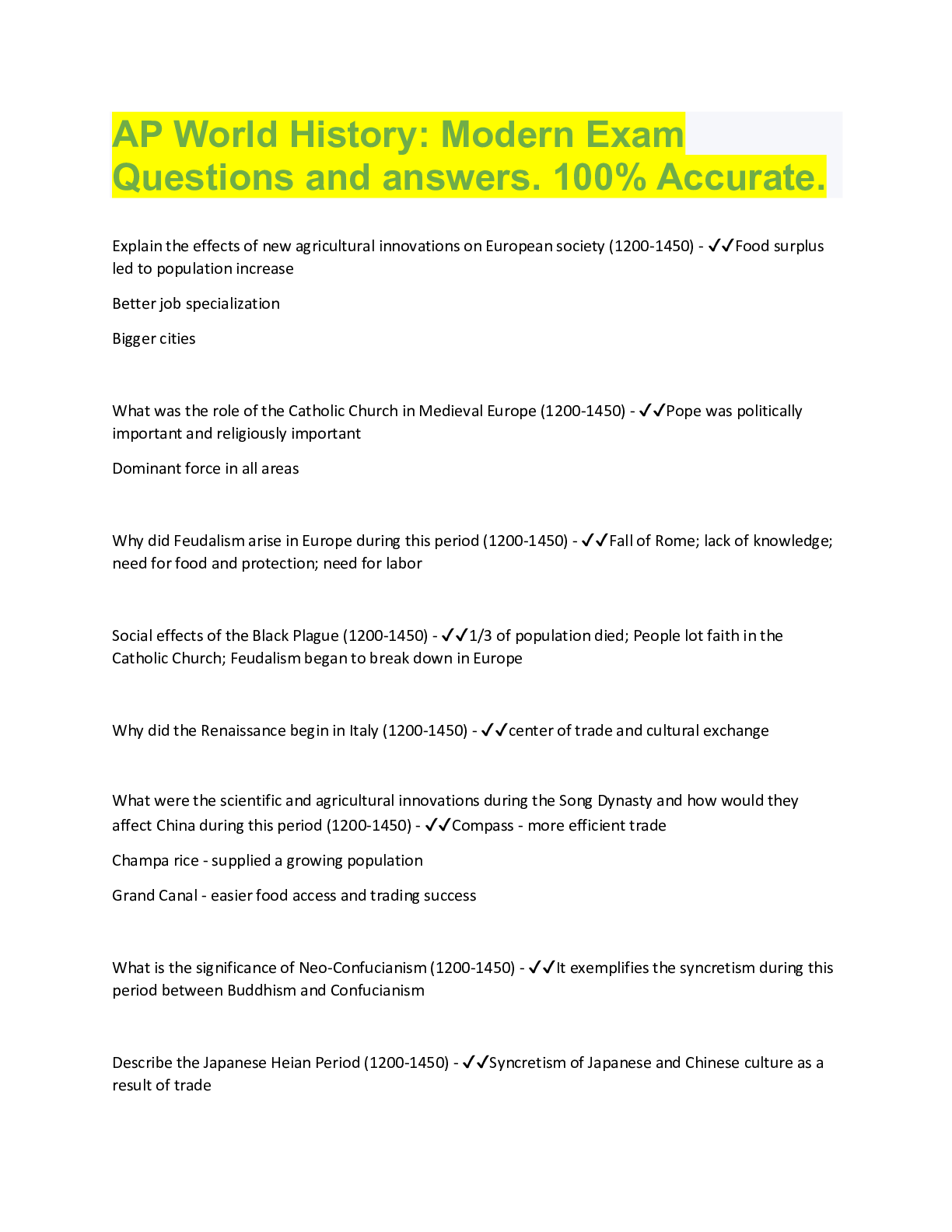 Preview image for AP World History: Modern Practice Exam II ALL ANSWERS 100% CORRECT SPRING FALL-2023/24 EDITION GUARANTEED GRADE A+